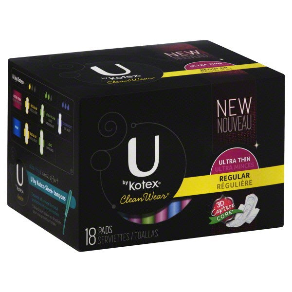 U by Kotex Clean Wear Pads, Ultra Thin, Regular, 18 pads
