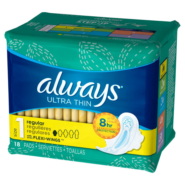 Always Ultra Thin Size 1 Regular Pads With Wings -18 Unscented Pads