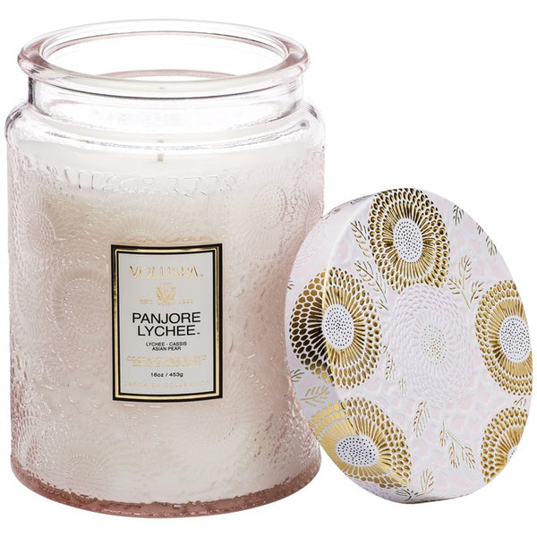 VOLUSPA - Panjore Lychee  Large Embossed  Glass Jar Candle
