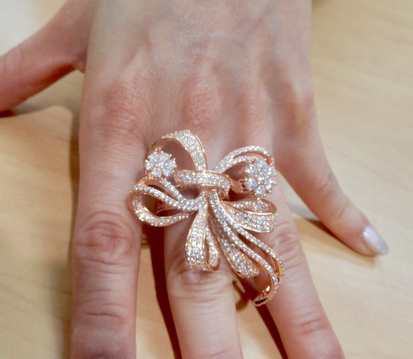 Ribbon-Bow Ring - Silver and rose gold plated