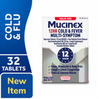 Mucinex 12-Hour Cold & Fever Multi-Symptom Extended-Release Tablets, 32 Count