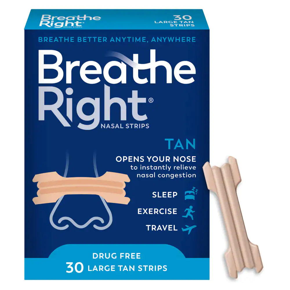 BREATHE RIGHT TAN LARGE NASAL STRIP 30CT