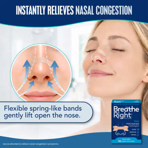 BREATHE RIGHT TAN LARGE NASAL STRIP 30CT