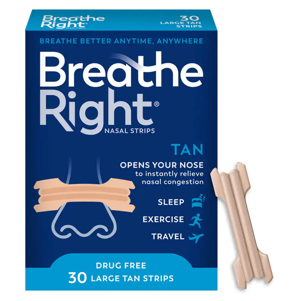 BREATHE RIGHT TAN LARGE NASAL STRIP 30CT