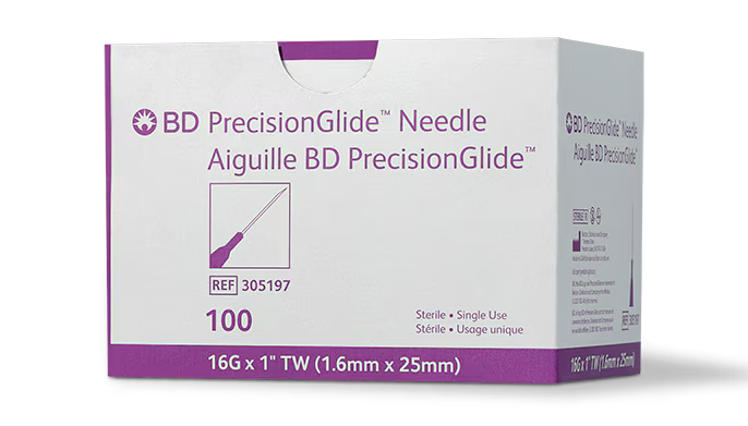 BD PRECISION GLIDE NEEDLE 1" 16G 100CT
