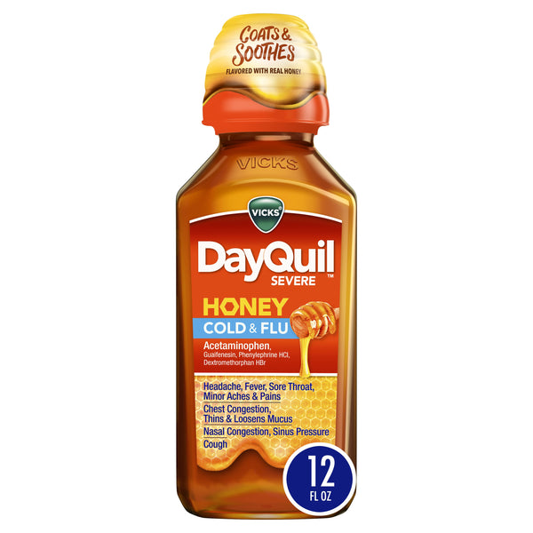 DAYQUIL SEVERE COLD & FLU HONEY LIQ 12OZ