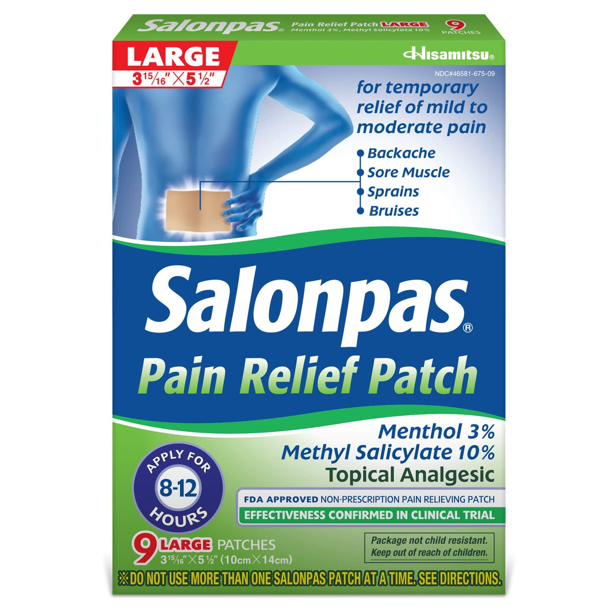 SALONPAS PAIN RELIEVING PATCH LARGE 9CT
