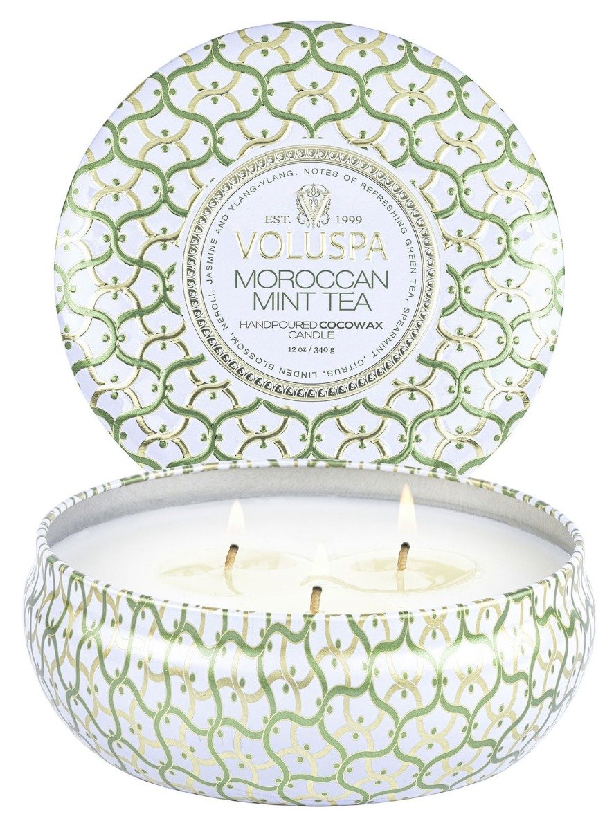 Voluspa Moroccan Mint Tea 3-Wick Tin Candle open