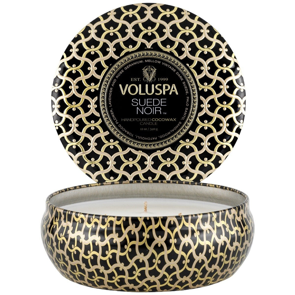 Voluspa Suede Noir 3-Wick Tin Candle 12 oz