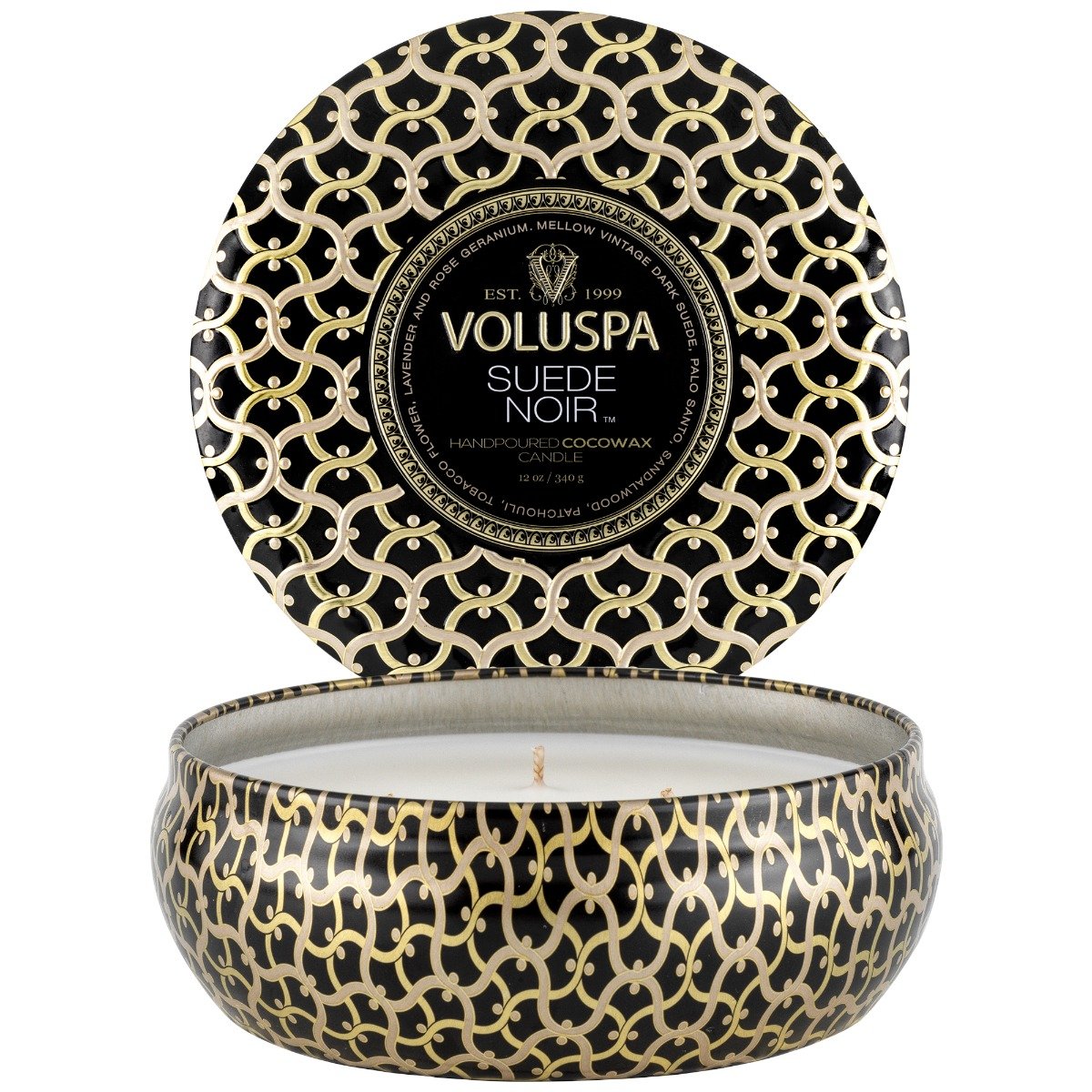 Voluspa Suede Noir 3-Wick Tin Candle 12 oz