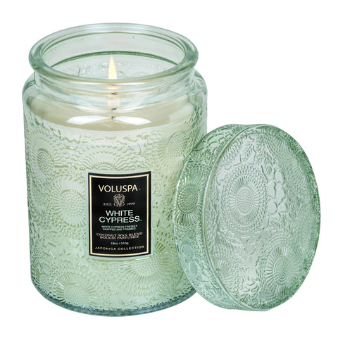 VOLUSPA - White Cypress Glass Candle 18 oz