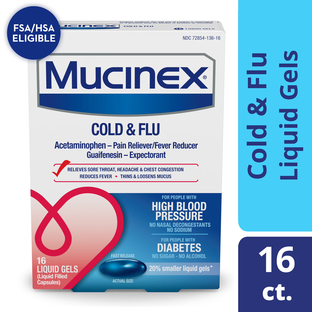 MUCINEX HBP COLD FLU LGL 16CT