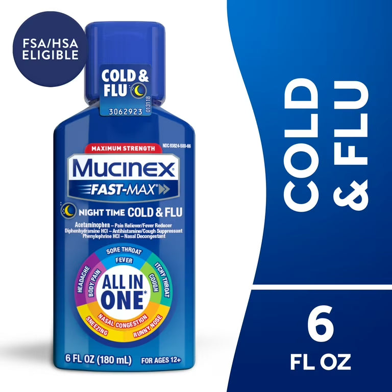 MUCINEX FAST MAX NT TIME CLD/FLU AIO 6OZ