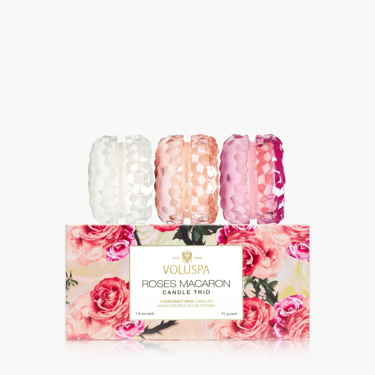 Voluspa Roses Macaron Candles 1.8 oz – Rose Otto, Rose Petal Ice Cream, Milk Rose