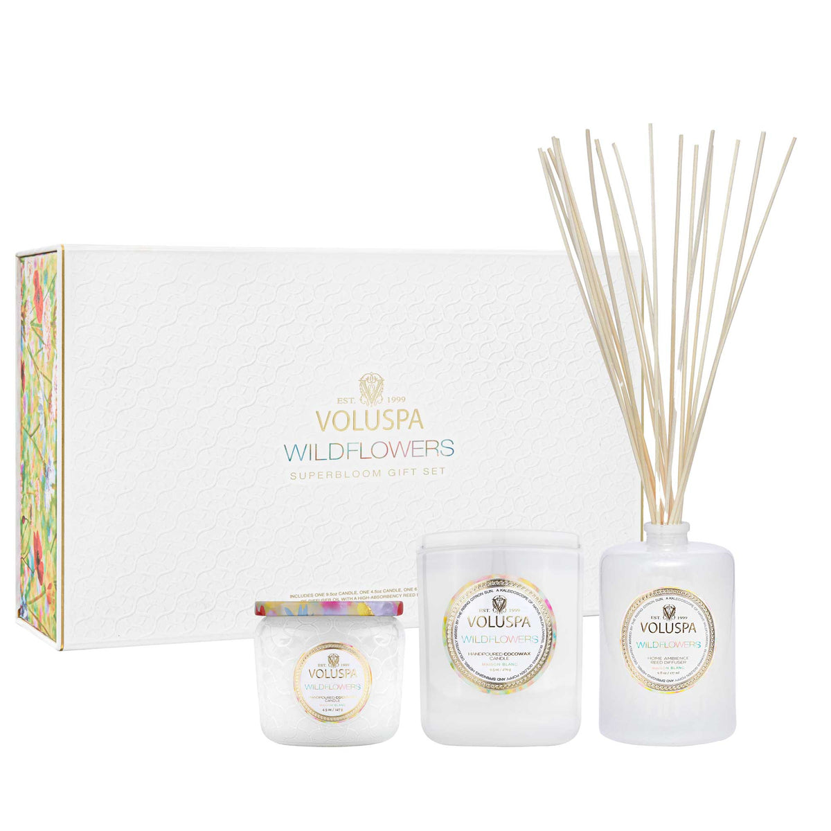 Voluspa Maison Wildflowers Super Bloom Gift Set (Petite Jar, Classic Candle, Reed Diffuser)