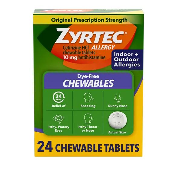 ZYRTEC ALLERGY D/F 10 MG CHEW TAB 24CT