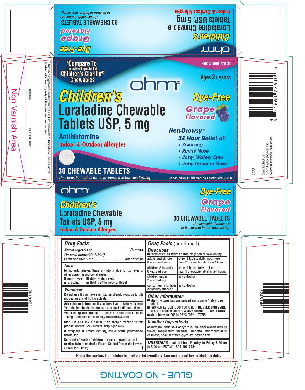 OHM CHILDREN LORATIDINE 5MG CHW 30CT