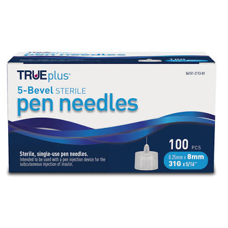 TRUEPLUS 5 BEVEL PEN NDLE 31G 8MM 100CT