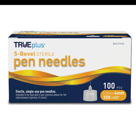 TRUEPLUS 5 BEVEL PEN NDLE 32G 4MM 100CT