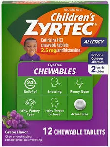ZYRTEC OTC CHLD ALRGY TAB GRAPE CHW 12CT