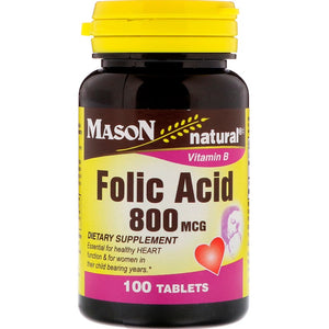 Mason Natural, Folic Acid, 800 mcg, 100 Tablets