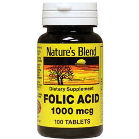 Nature's Blend Folic Acid 1000 mcg - 100 Tablets