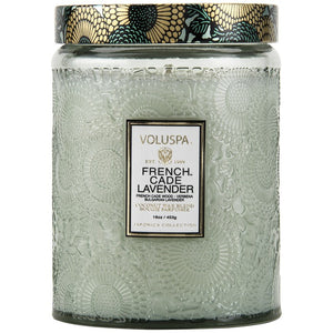 VOLUSPA - French Cade Lavender Large Embossed Glass Jar Candle