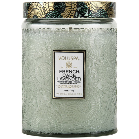 VOLUSPA - French Cade Lavender Large Embossed Glass Jar Candle