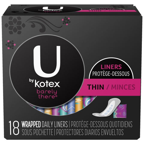 Kotex U Barely There Feminine Care Panty Liner, Thin Minces, 18 Count