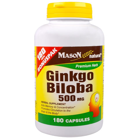 Mason Natural, Ginkgo Biloba, 500 mg, 180 Capsules
