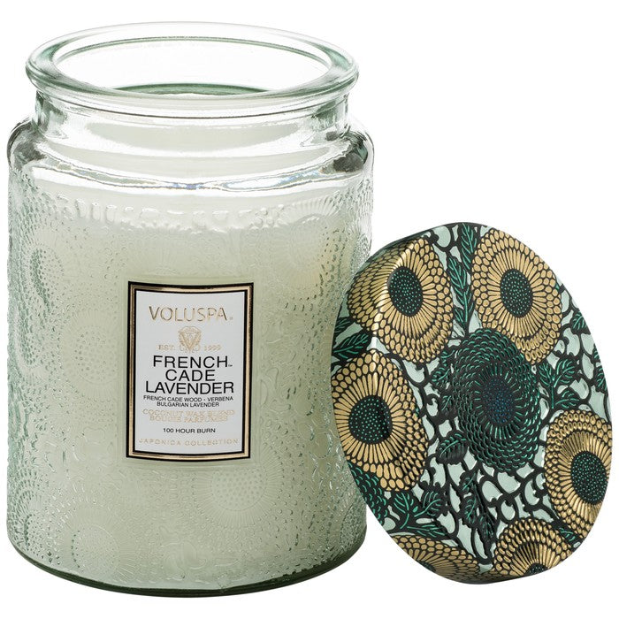 VOLUSPA - French Cade Lavender Large Embossed Glass Jar Candle