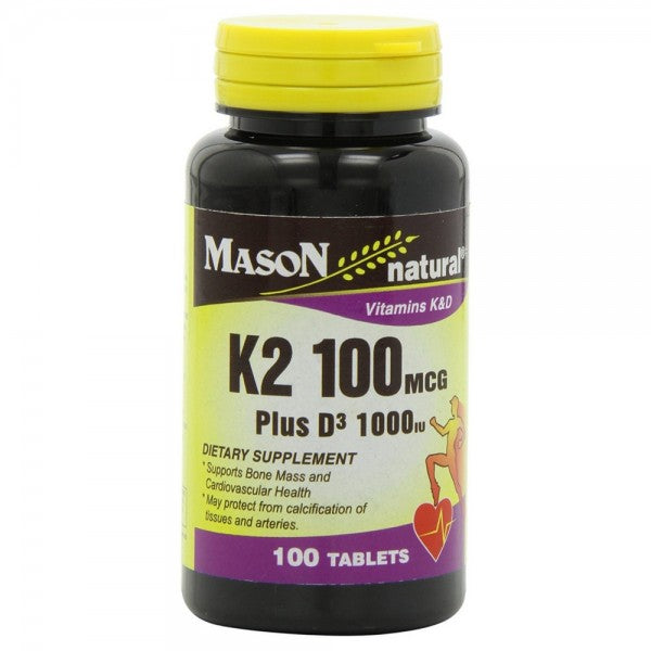 Mason Natural K2 100 mcg Plus D3 1000 IU Tablets 100 Tablets