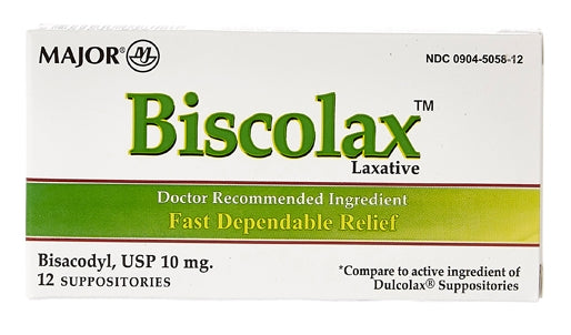 Major Biscolax Laxative Bisacodyl, USP 10 Mg 12 Suppositories