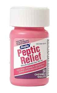 RUGBY PEPTIC RELIEF CHEW TAB BISMUTH SUBSALICYLATE-262 MG Pink 30 TABLETS