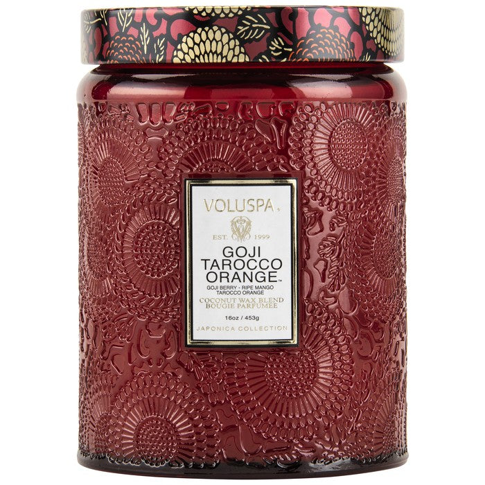VOLUSPA - Goji  Tarocco Orange Large Embossed Glass Jar Candle