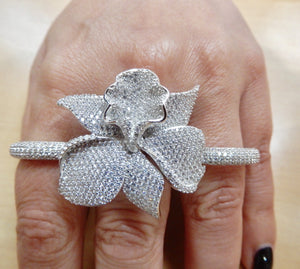 Sterling Silver CZ Orchid Ring Rhodium Finish